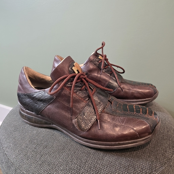 Men's Brown Leather Shoes Mauri Genuine alligator Casual Sneakers mens 12 sz - Picture 1 of 14